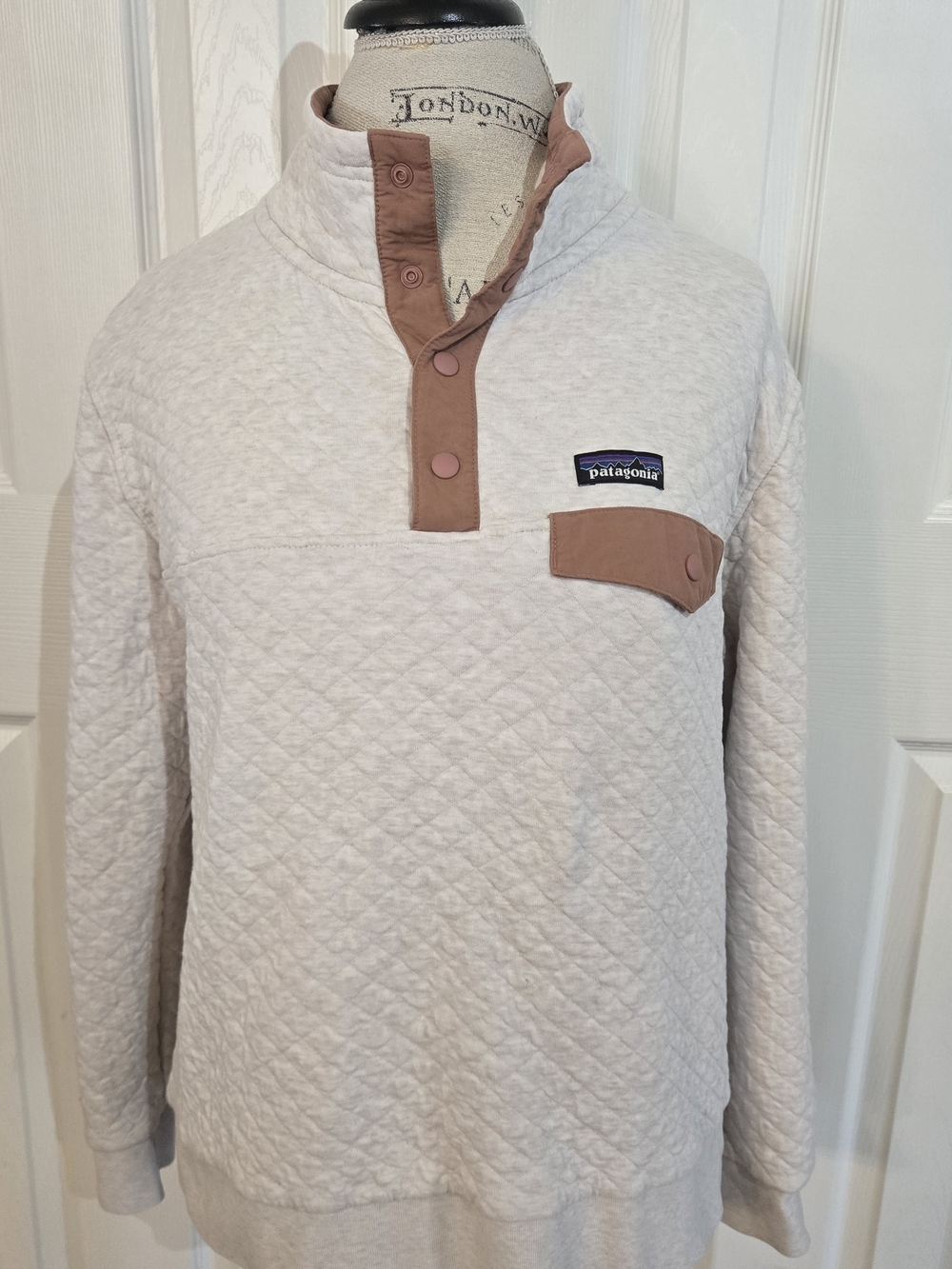 Patagonia Womens Organic Cotton Quilted Snap-T Mock Neck Pullover Sweatshirt L